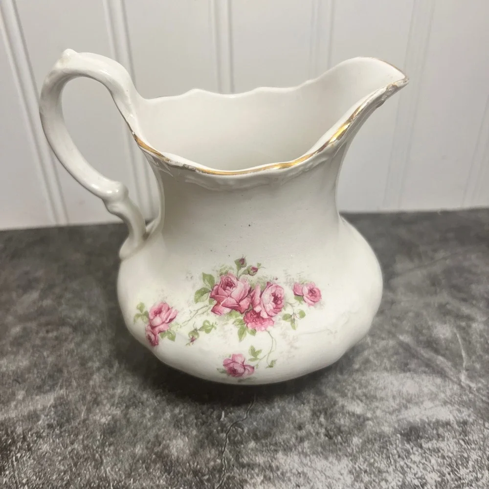 Vintage Porcelain Pink Floral Creamer Pitcher | Cottage